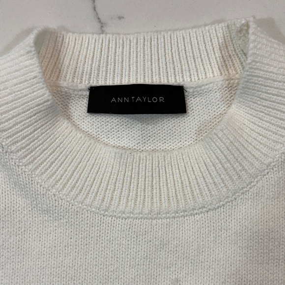 Ann Taylor Ivory White Crew Neck Puff Short Sleeve Sweater Size Medium - Picture 9 of 9